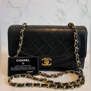 SOLD Vintage Chanel Small Diana Flap Black Lambskin